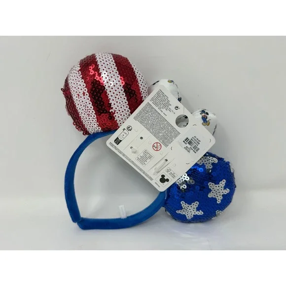 Disney Minnie Mouse Americana Sequin Headband Patriotic Stars Stripes NWT - Picture 2 of 4